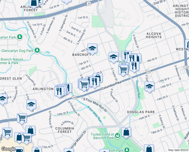 map of restaurants, bars, coffee shops, grocery stores, and more near 900 South Wakefield Street in Arlington