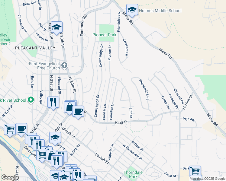 map of restaurants, bars, coffee shops, grocery stores, and more near 726 Paradise Lane in Colorado Springs