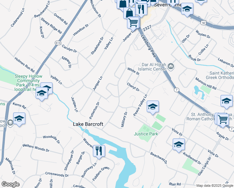 map of restaurants, bars, coffee shops, grocery stores, and more near 3212 Patrick Henry Drive in Falls Church