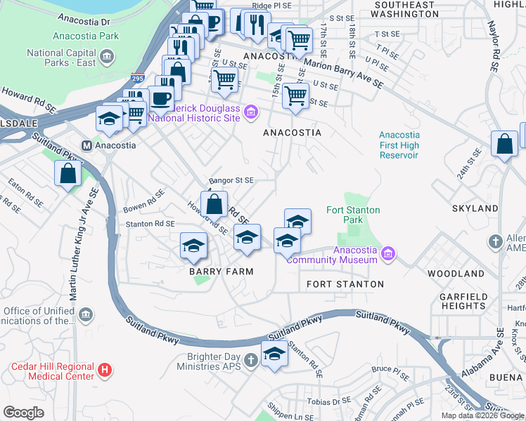 map of restaurants, bars, coffee shops, grocery stores, and more near 101 Independence Avenue Southeast in Washington