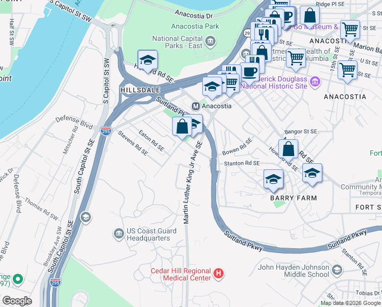 map of restaurants, bars, coffee shops, grocery stores, and more near 101 Independence Avenue Southeast in Washington