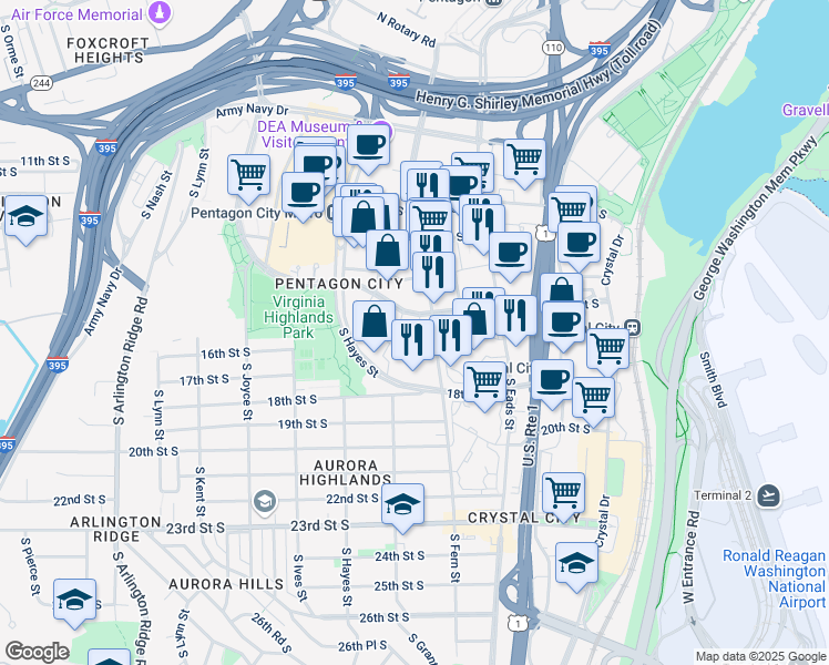 map of restaurants, bars, coffee shops, grocery stores, and more near 101 Independence Avenue Southeast in Washington