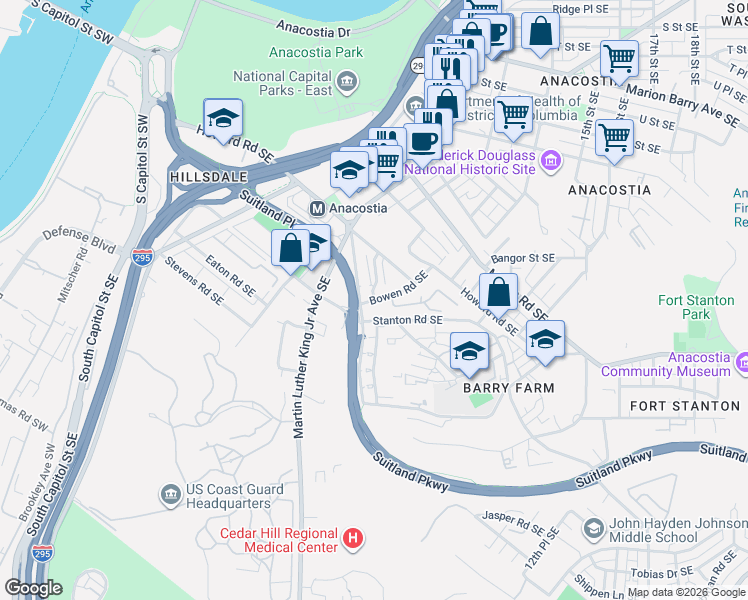 map of restaurants, bars, coffee shops, grocery stores, and more near 101 Independence Avenue Southeast in Washington
