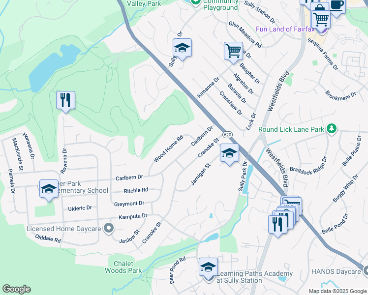 map of restaurants, bars, coffee shops, grocery stores, and more near 14806 Carlbern Drive in Centreville