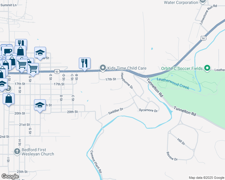 map of restaurants, bars, coffee shops, grocery stores, and more near 1799 A St Dr in Bedford