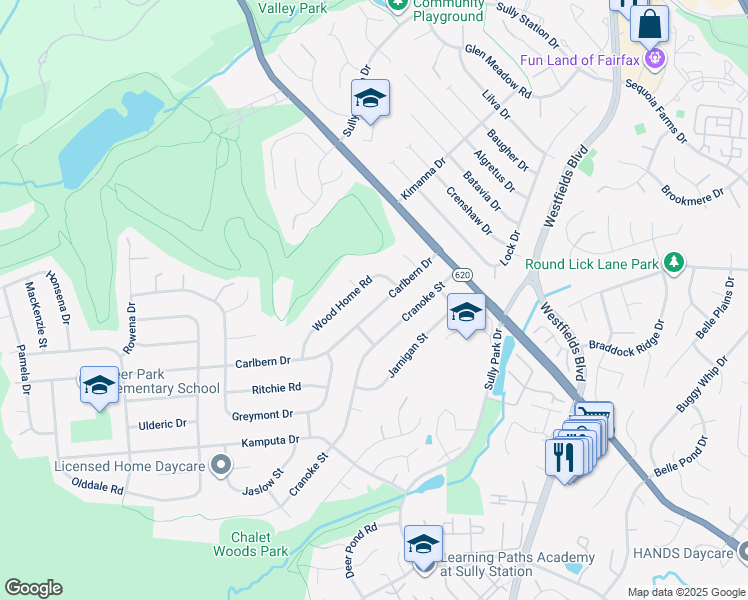 map of restaurants, bars, coffee shops, grocery stores, and more near 14806 Carlbern Drive in Centreville