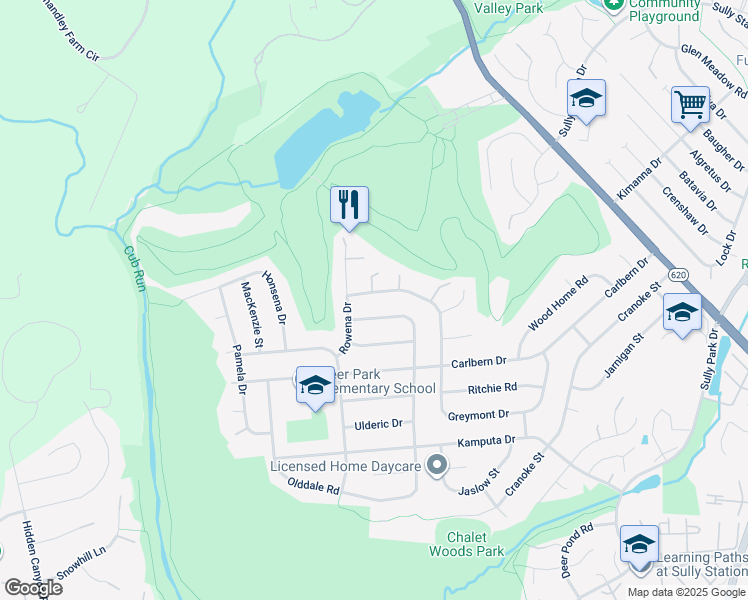 map of restaurants, bars, coffee shops, grocery stores, and more near 15039 Greymont Drive in Centreville