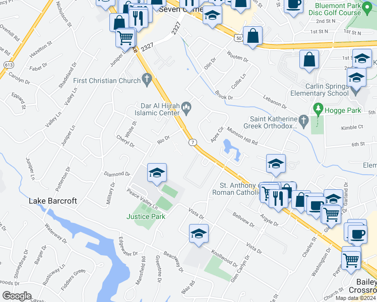 map of restaurants, bars, coffee shops, grocery stores, and more near 6133 Leesburg Pike in Falls Church