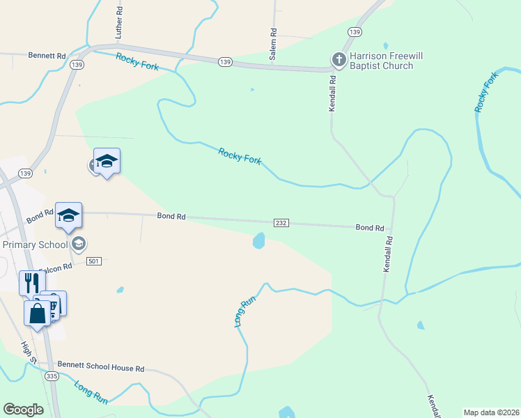 map of restaurants, bars, coffee shops, grocery stores, and more near 987 Bond Road in Minford