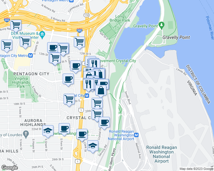 map of restaurants, bars, coffee shops, grocery stores, and more near 101 Independence Avenue Southeast in Washington