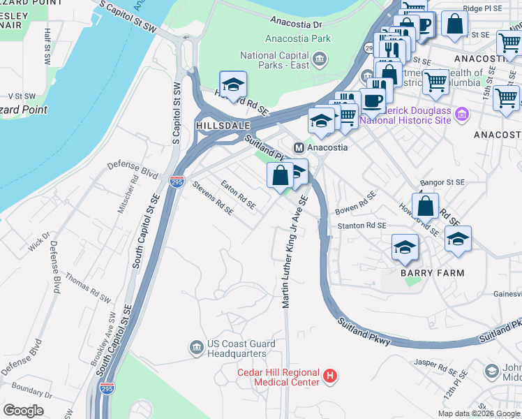 map of restaurants, bars, coffee shops, grocery stores, and more near 101 Independence Avenue Southeast in Washington