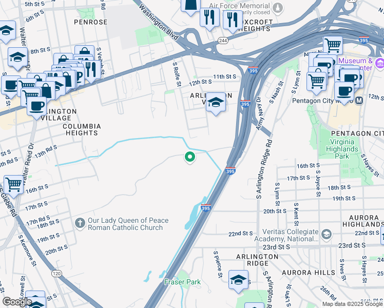map of restaurants, bars, coffee shops, grocery stores, and more near 2400 18th Street South in Arlington