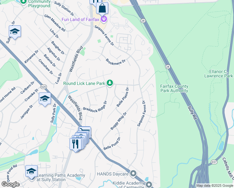 map of restaurants, bars, coffee shops, grocery stores, and more near 5209 Knoughton Way in Centreville