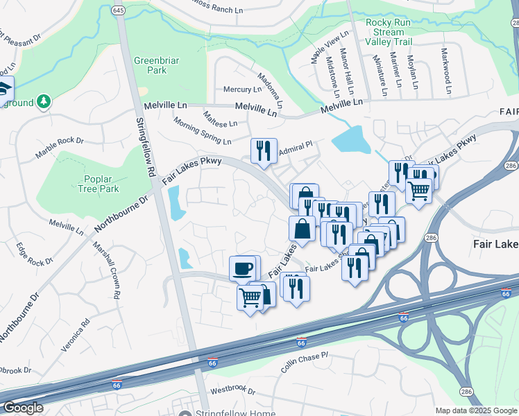 map of restaurants, bars, coffee shops, grocery stores, and more near 13116 Autumn Woods Way in Fairfax