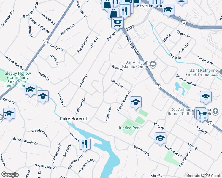 map of restaurants, bars, coffee shops, grocery stores, and more near 3217 Sargent Drive in Falls Church