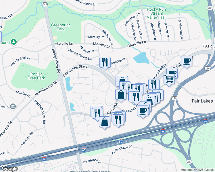 map of restaurants, bars, coffee shops, grocery stores, and more near 13111 Autumn Woods Way in Fairfax