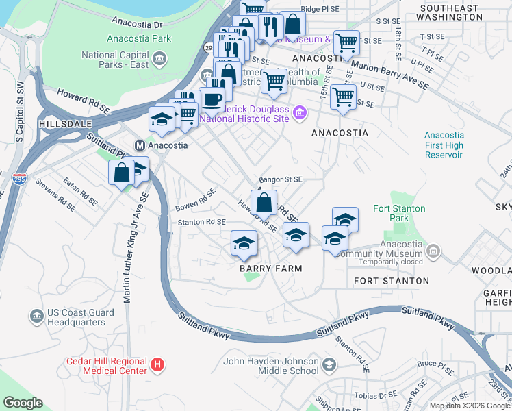 map of restaurants, bars, coffee shops, grocery stores, and more near 101 Independence Avenue Southeast in Washington