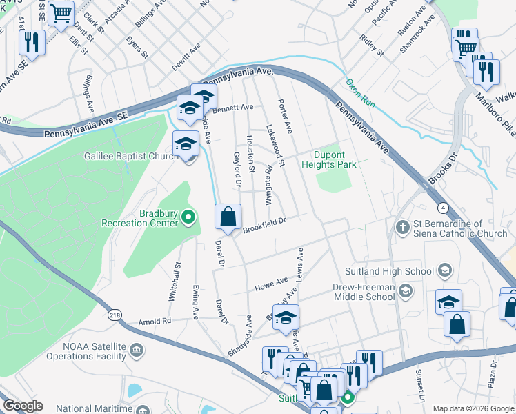 map of restaurants, bars, coffee shops, grocery stores, and more near 101 Independence Avenue Southeast in Washington