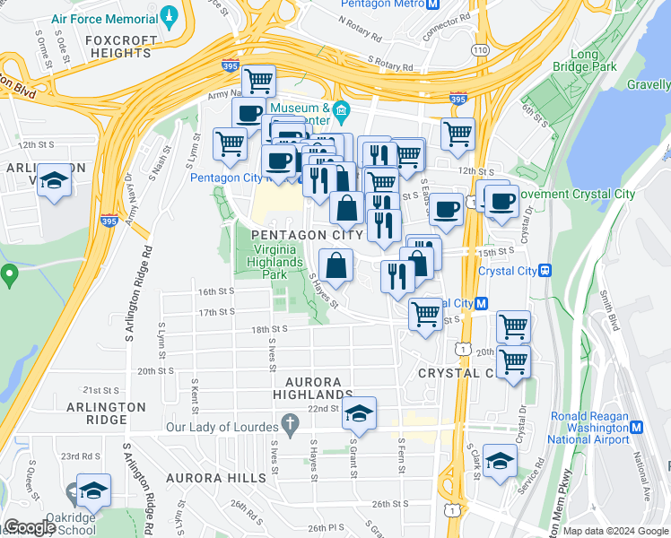 map of restaurants, bars, coffee shops, grocery stores, and more near 101 Independence Avenue Southeast in Washington