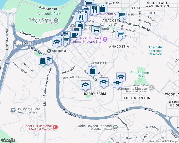 map of restaurants, bars, coffee shops, grocery stores, and more near 101 Independence Avenue Southeast in Washington