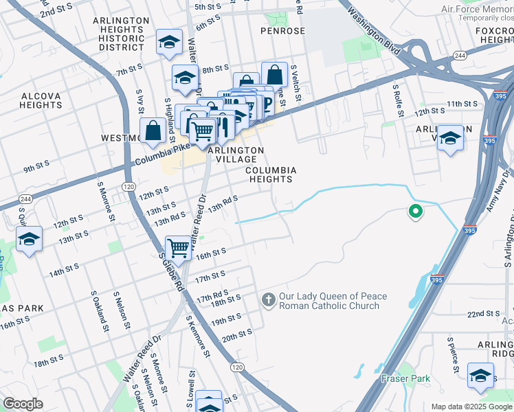 map of restaurants, bars, coffee shops, grocery stores, and more near 1400 South Barton Street in Arlington