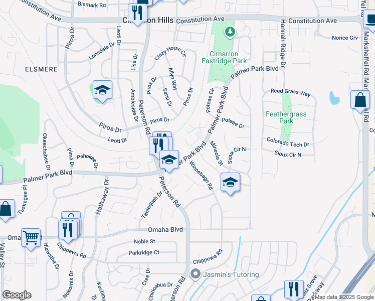 map of restaurants, bars, coffee shops, grocery stores, and more near 6964 Lanka Lane in Colorado Springs