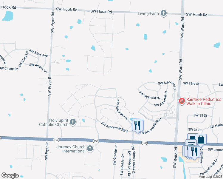 map of restaurants, bars, coffee shops, grocery stores, and more near 1526 Southwest Arbor Park Drive in Lee's Summit