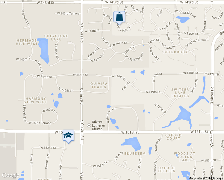 map of restaurants, bars, coffee shops, grocery stores, and more near 11805 West 149th Street in Olathe