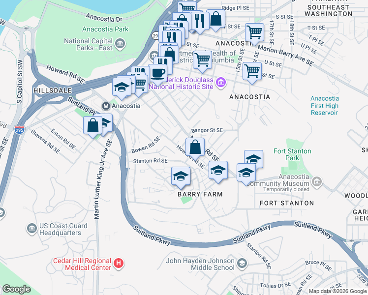 map of restaurants, bars, coffee shops, grocery stores, and more near 101 Independence Avenue Southeast in Washington