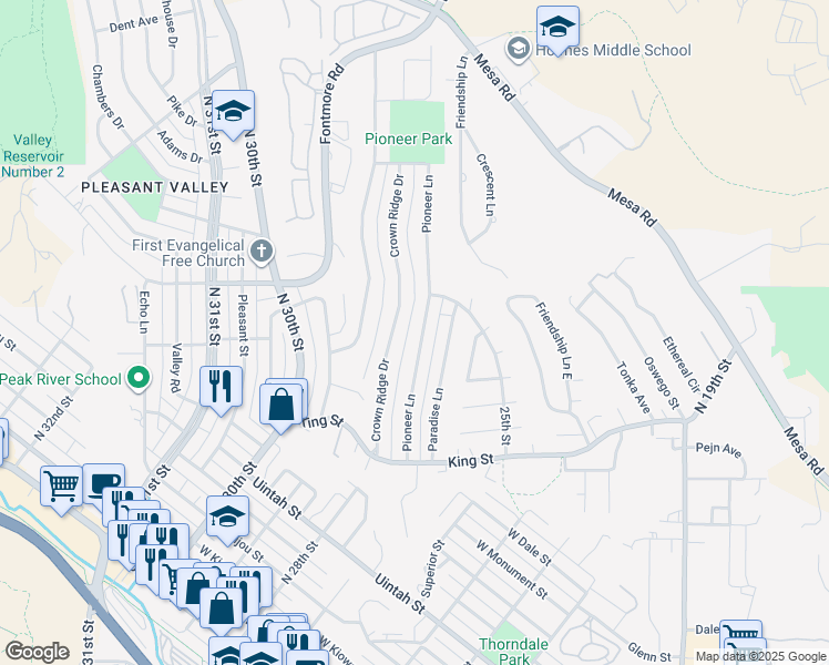 map of restaurants, bars, coffee shops, grocery stores, and more near 718 Pioneer Lane in Colorado Springs