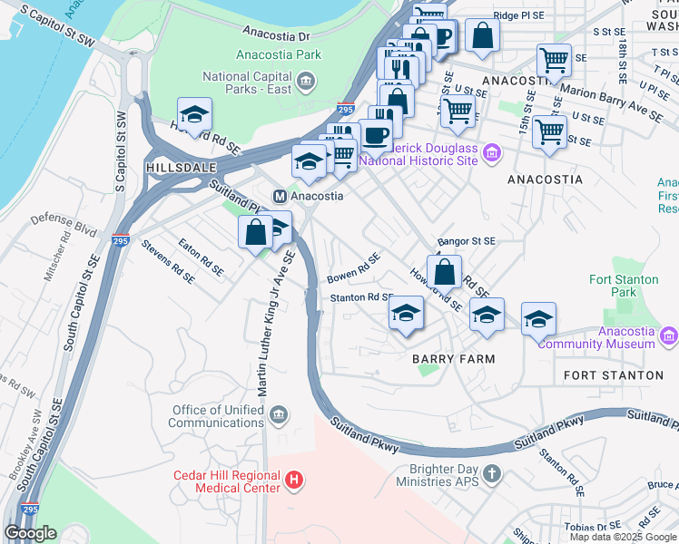 map of restaurants, bars, coffee shops, grocery stores, and more near 101 Independence Avenue Southeast in Washington