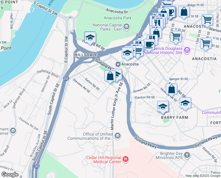 map of restaurants, bars, coffee shops, grocery stores, and more near 101 Independence Avenue Southeast in Washington
