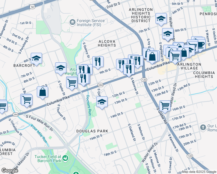 map of restaurants, bars, coffee shops, grocery stores, and more near 101 Independence Avenue Southeast in Washington