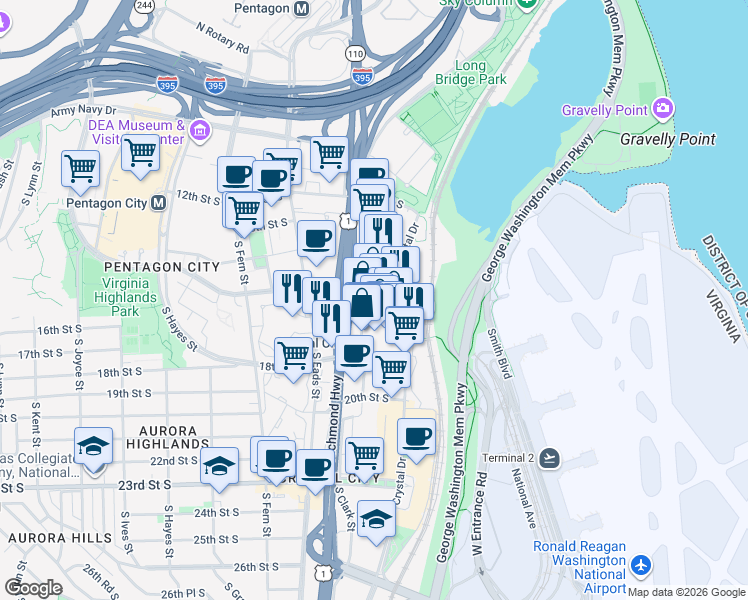 map of restaurants, bars, coffee shops, grocery stores, and more near 101 Independence Avenue Southeast in Washington