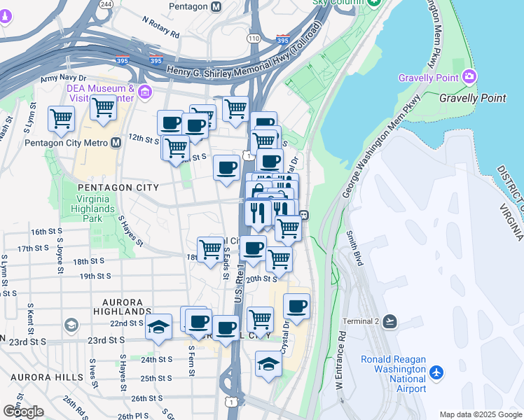 map of restaurants, bars, coffee shops, grocery stores, and more near 101 Independence Avenue Southeast in Washington