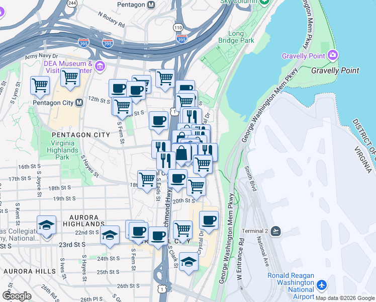 map of restaurants, bars, coffee shops, grocery stores, and more near 101 Independence Avenue Southeast in Washington