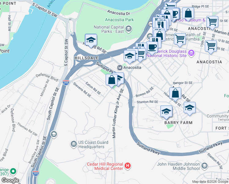 map of restaurants, bars, coffee shops, grocery stores, and more near 101 Independence Avenue Southeast in Washington
