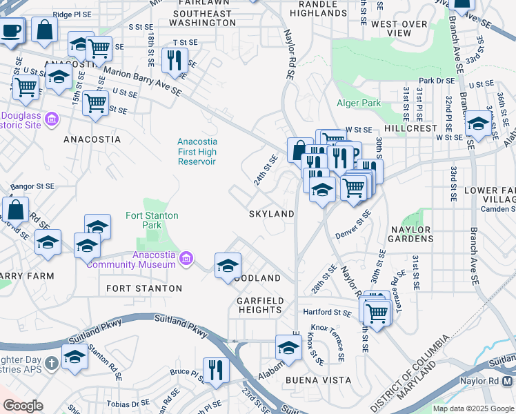 map of restaurants, bars, coffee shops, grocery stores, and more near 101 Independence Avenue Southeast in Washington