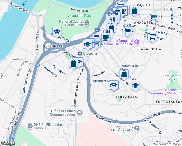 map of restaurants, bars, coffee shops, grocery stores, and more near 2532 Sheridan Road Southeast in Washington