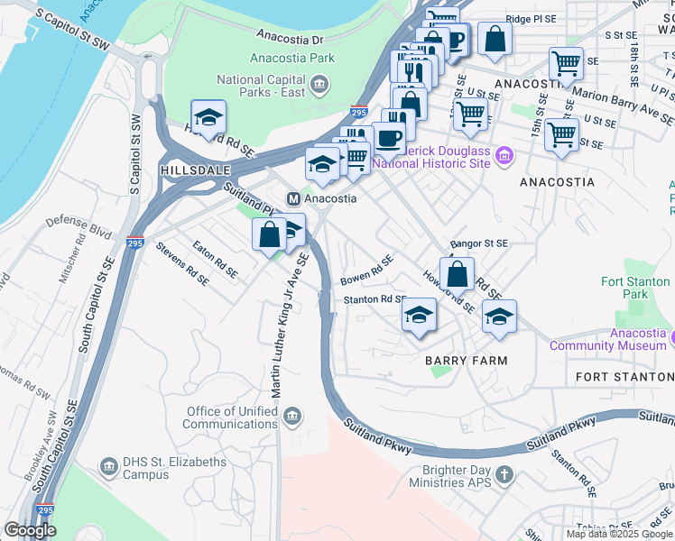 map of restaurants, bars, coffee shops, grocery stores, and more near 2528 Sheridan Road Southeast in Washington