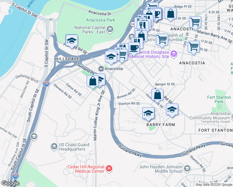 map of restaurants, bars, coffee shops, grocery stores, and more near 101 Independence Avenue Southeast in Washington