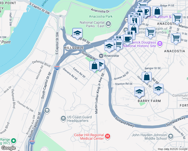 map of restaurants, bars, coffee shops, grocery stores, and more near 101 Independence Avenue Southeast in Washington