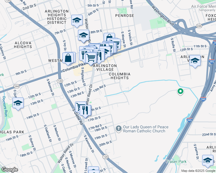 map of restaurants, bars, coffee shops, grocery stores, and more near 2700 13th Road South in Arlington
