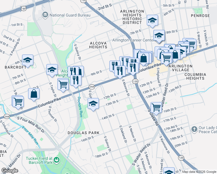 map of restaurants, bars, coffee shops, grocery stores, and more near 101 Independence Avenue Southeast in Washington