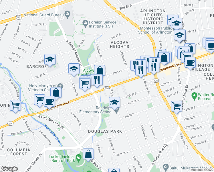 map of restaurants, bars, coffee shops, grocery stores, and more near 101 Independence Avenue Southeast in Washington