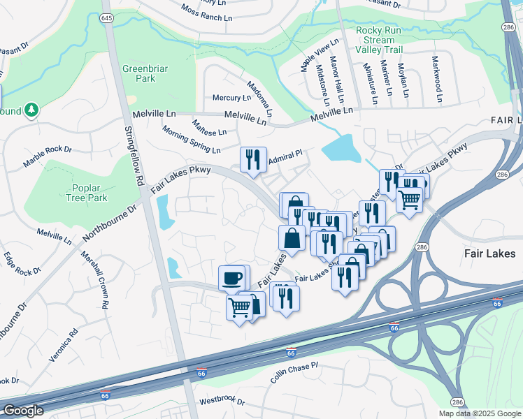 map of restaurants, bars, coffee shops, grocery stores, and more near 13110 Autumn Woods Way in Fairfax