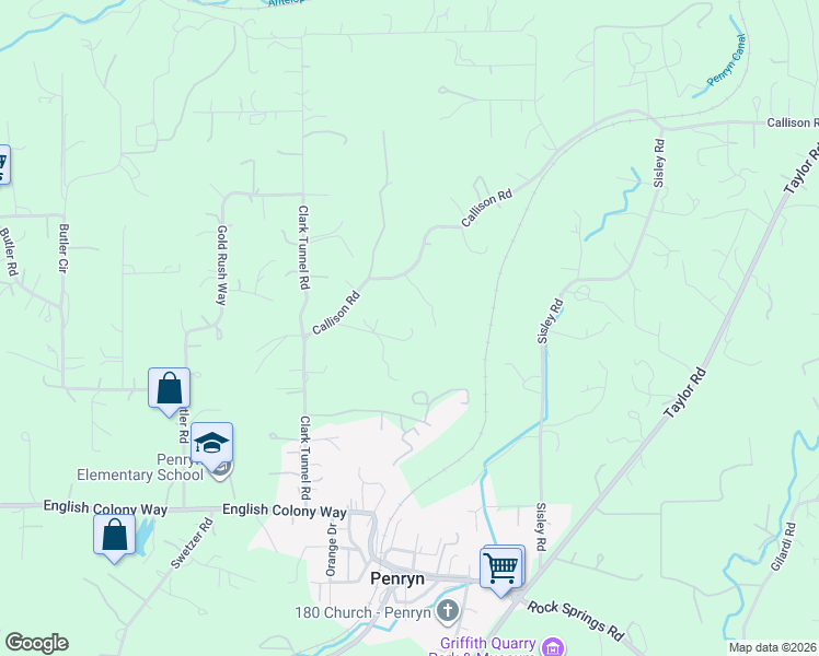 map of restaurants, bars, coffee shops, grocery stores, and more near 7210 Callison Road in Penryn
