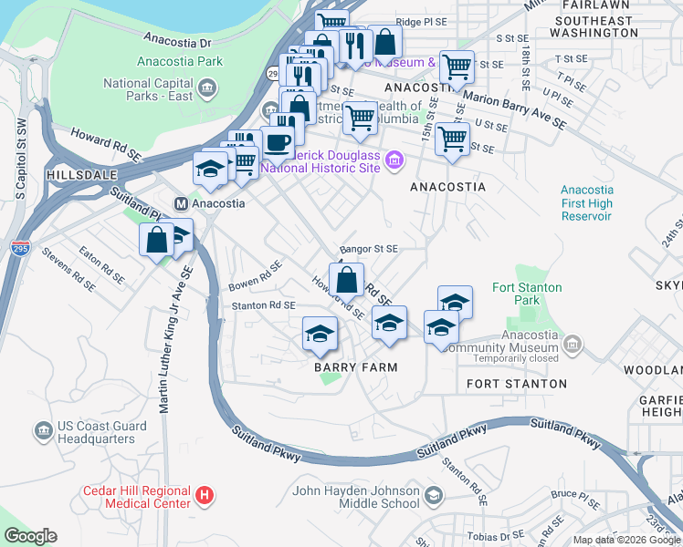 map of restaurants, bars, coffee shops, grocery stores, and more near 101 Independence Avenue Southeast in Washington
