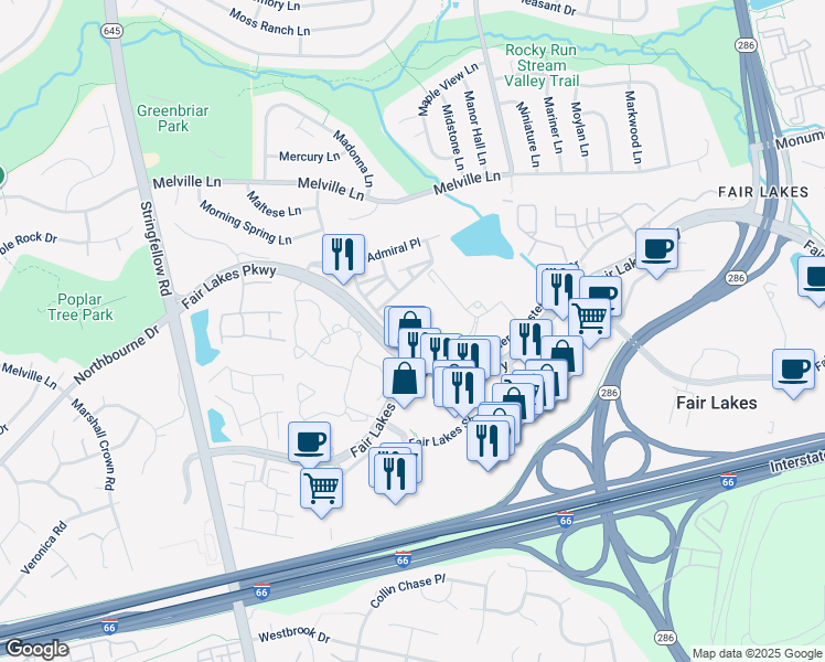 map of restaurants, bars, coffee shops, grocery stores, and more near 4699 Red Admiral Way in Fairfax