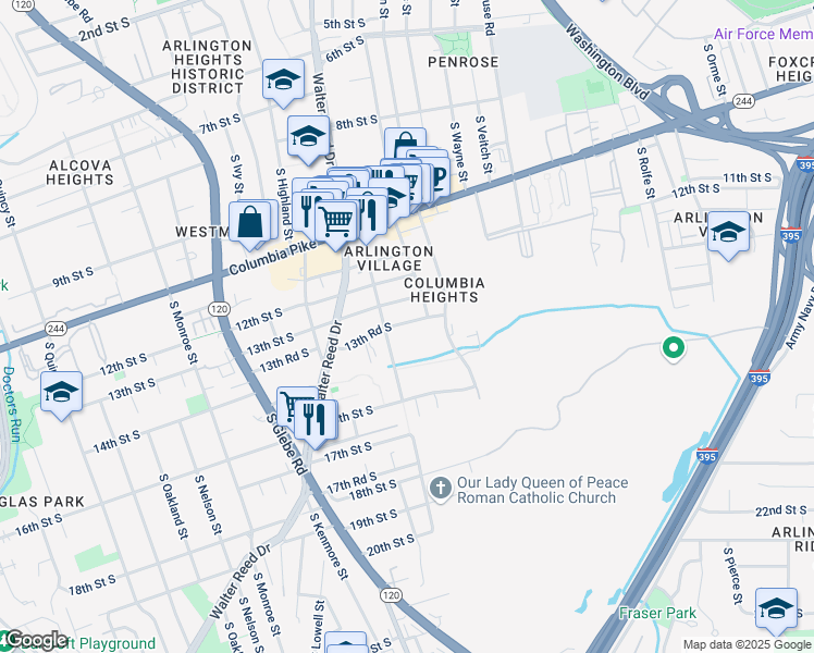 map of restaurants, bars, coffee shops, grocery stores, and more near 2700 13th Road South in Arlington